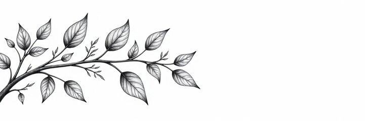 Sparse black doodle ivy leaves on white background, elegant botanical design, foliage, nature, pattern