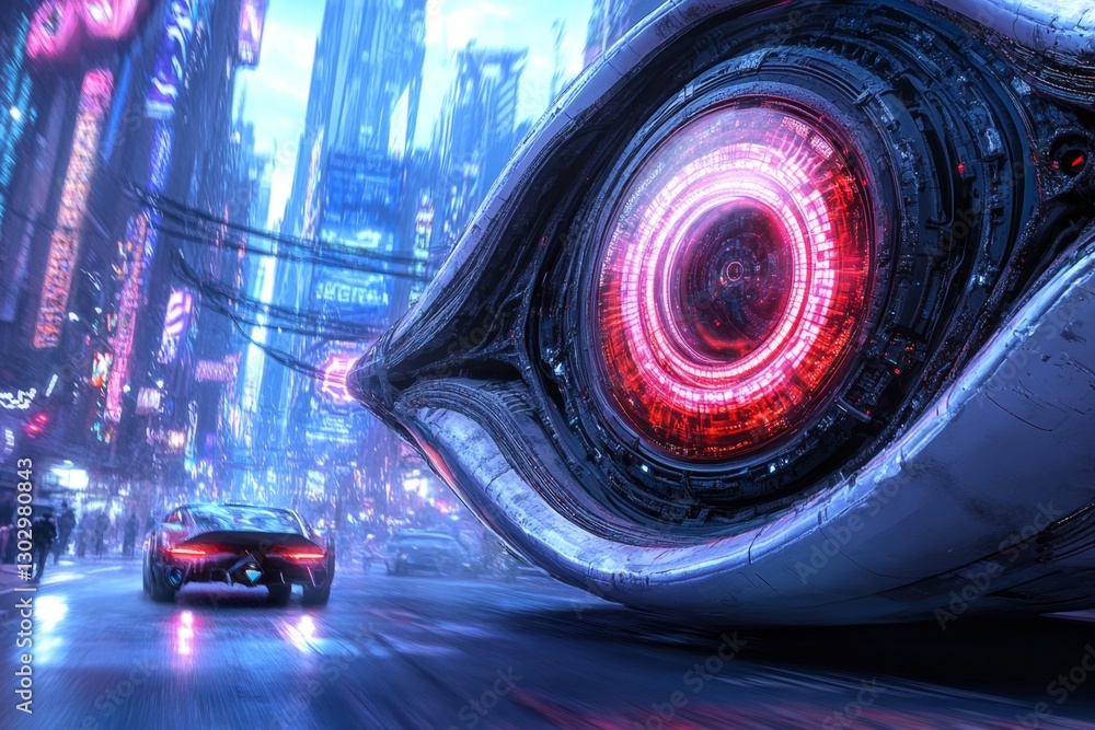 Poster a cyberpunk city where giant holographic billboards display real-time energy levels from various fut
