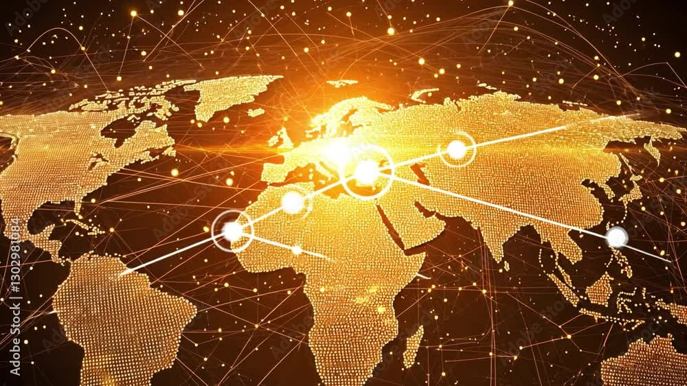Poster global network: the world map is adorned with glowing connections, symbolizing the interconnectednes