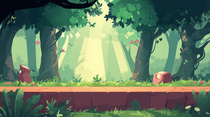 Sunlit Forest Platformer Scene