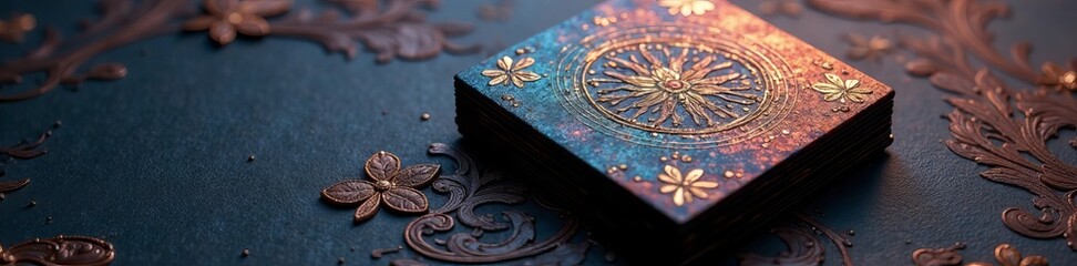 Square business card with foil stamping on elegant textured background, elegant, mockup, branding