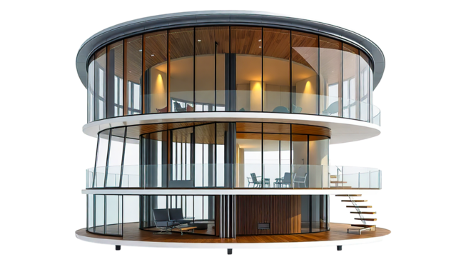 Modern Minimalist Futuristic Architecture House with Unique Design on White Background