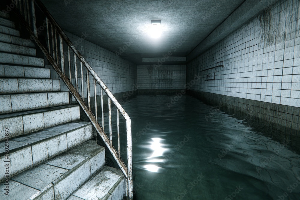 Poster a dark, abandoned city where only a single flickering light remains, powered by an unknown energy so