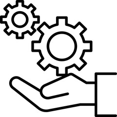 Hand holding gears illustration line icon