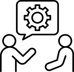 Discussion between two people with gears icon line icon