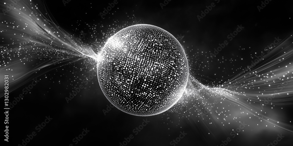 Poster A mesmerizing sphere composed of countless data points dances with fluid patterns, creating a visual symphony of information. Shimmering lights ebb and flow, captivating the viewer