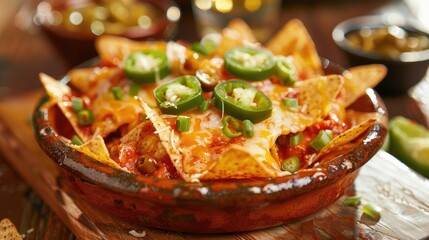 Delicious Cheesy Nachos Topped with Jalapeños and Green Onions