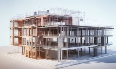 Modern architectural design building under construction.