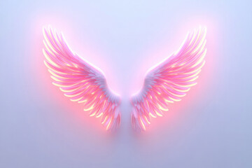 Obraz premium Decorative angel wings illuminated in soft pink light against a smooth pastel background