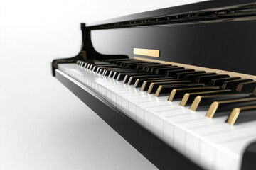 Black grand piano keys arranged elegantly, showcasing the beauty of music creation and artistry in a minimalistic setting