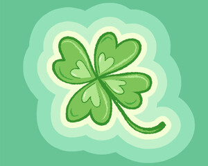 Vector lucky four leaf clover is on green pattern for Patrick's day. Four leaf lucky clover poster. Shamrock for Paddy's day.