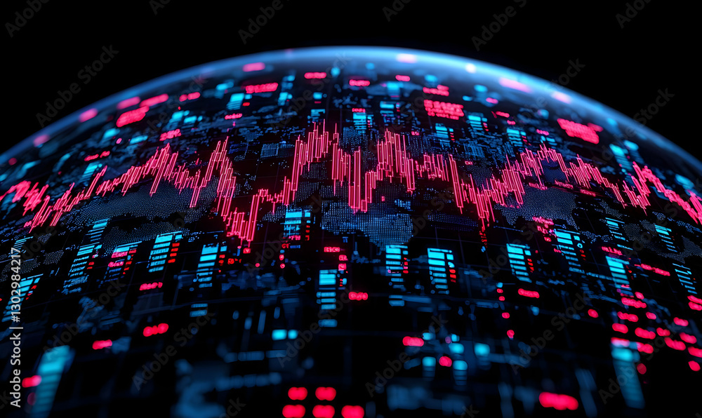 Poster abstract digital world map with colorful data visualization elements
