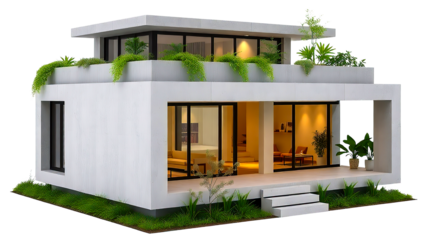 Modern Tropical Architecture House with Unique Design on White Background