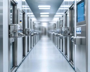 Naklejka premium Fully automated chicken processing plant using laserguided cutting technology