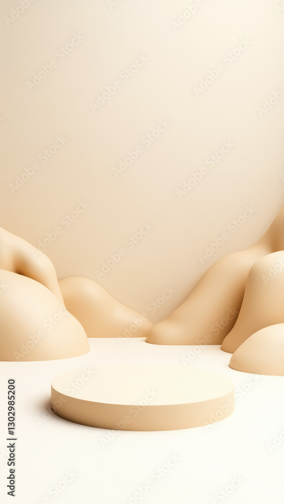 Poster minimalist beige product display scene with soft rounded shapes