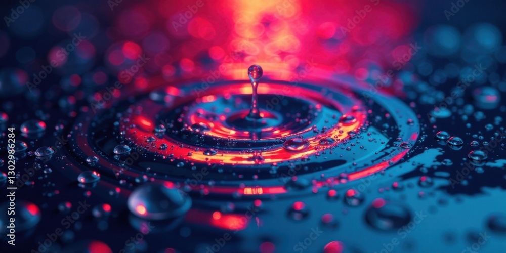 Poster a vibrant symphony of water droplets creating a mesmerizing rippling effect underneath a dramatic re