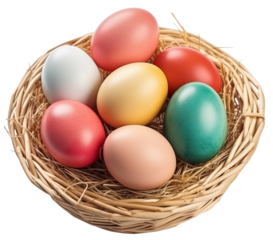 Easter Basket with painted Eggs and Flowers