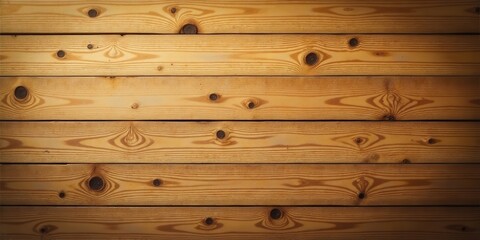 Naklejka premium Warm Honey-Colored Wooden Planks Arranged in Horizontal Rows, Showing Natural Wood Grain and Knots