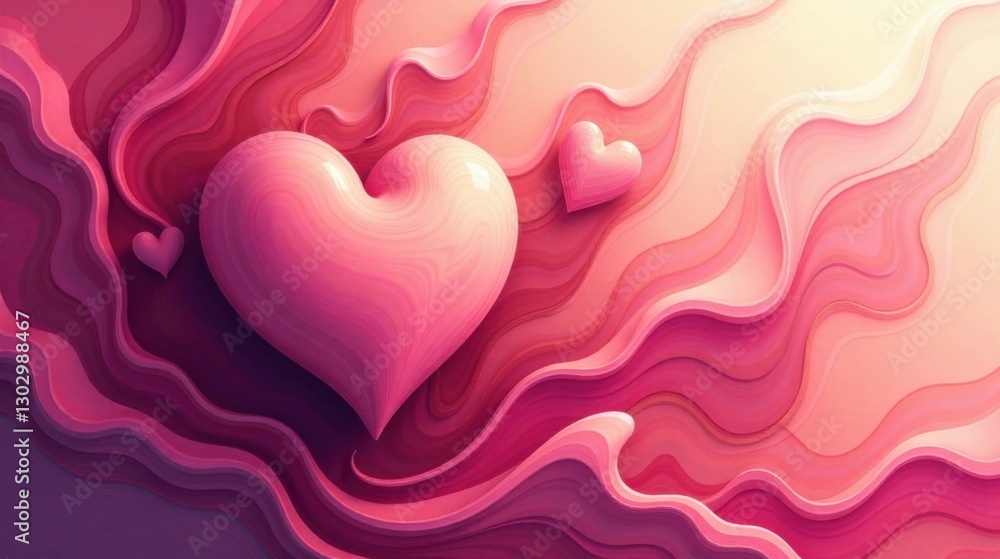 Aufkleber Abstract Pink Swirling Heart Design Featuring Three Dimensional Hearts and Layered Wave Pattern