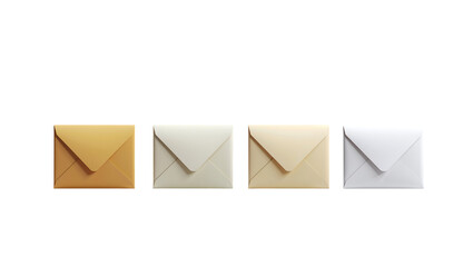 Set of closed square envelopes in natural tones with geometric flap design, soft matte texture and diffused shadows on a clean background