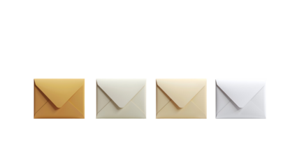 Set of closed square envelopes in natural tones with geometric flap design, soft matte texture and diffused shadows on a clean background
