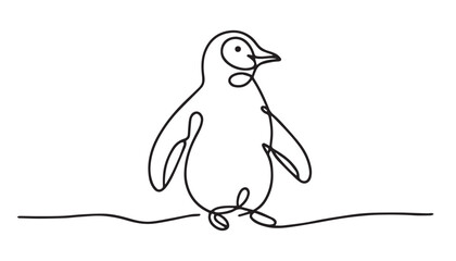 Continuous one single minimal line drawing Penguins