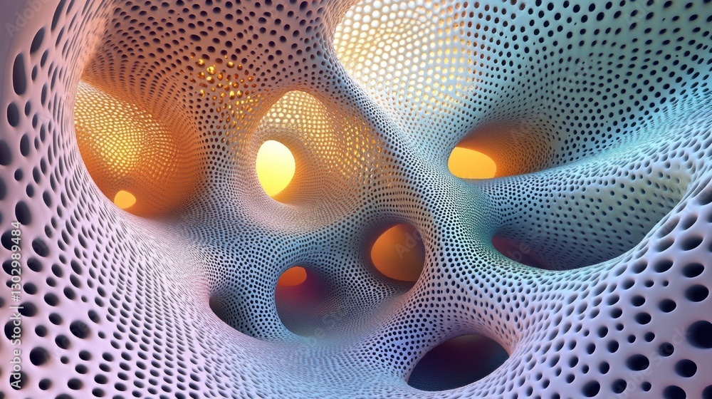 Poster abstract perforated structure with light inside, modern background design