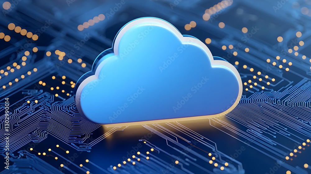 Poster cloud computing concept with digital circuit background and lights