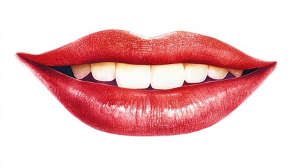 Fototapeta premium Smiling Female Mouth with Smooth Lips on White Background