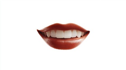 Fototapeta premium Smiling Female Mouth with Smooth Lips on White Background