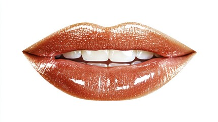 Fototapeta premium Smiling Female Mouth with Smooth Lips on White Background