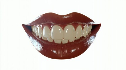 Naklejka premium Smiling Female Mouth with Smooth Lips on White Background