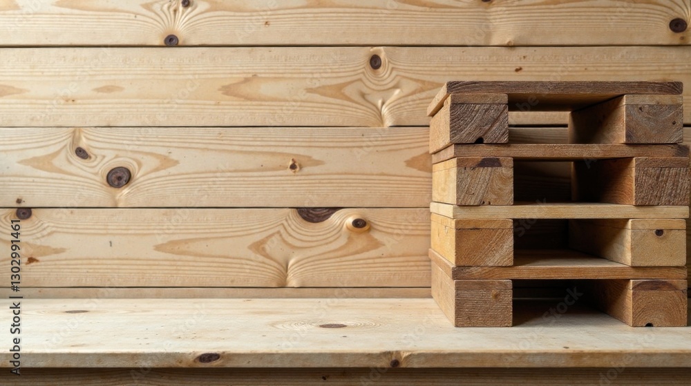 Aufkleber stacked wooden blocks against a light wood background a rustic display of simple craftsmanship and n