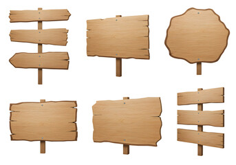 Various Rustic Wooden Signs Empty for Directional or Informational Use in Nature or Outdoor Settings