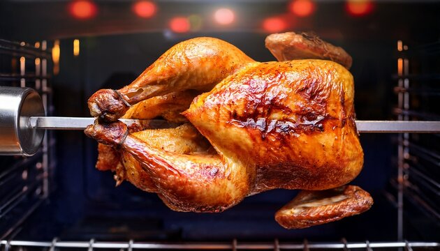 professional image showcasing a single roasted chicken, positioned horizontally on a large m