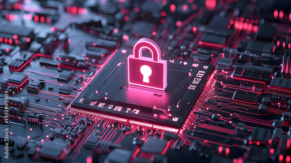Aufkleber digital security concept with lock over circuit board background