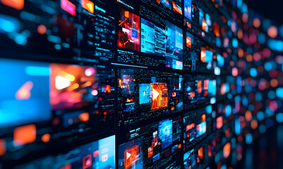 Naklejka premium Colorful Digital Screens Displaying Various Information and Media