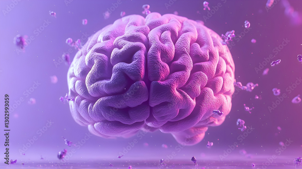 Poster colorful abstract brain with dynamic particles in background