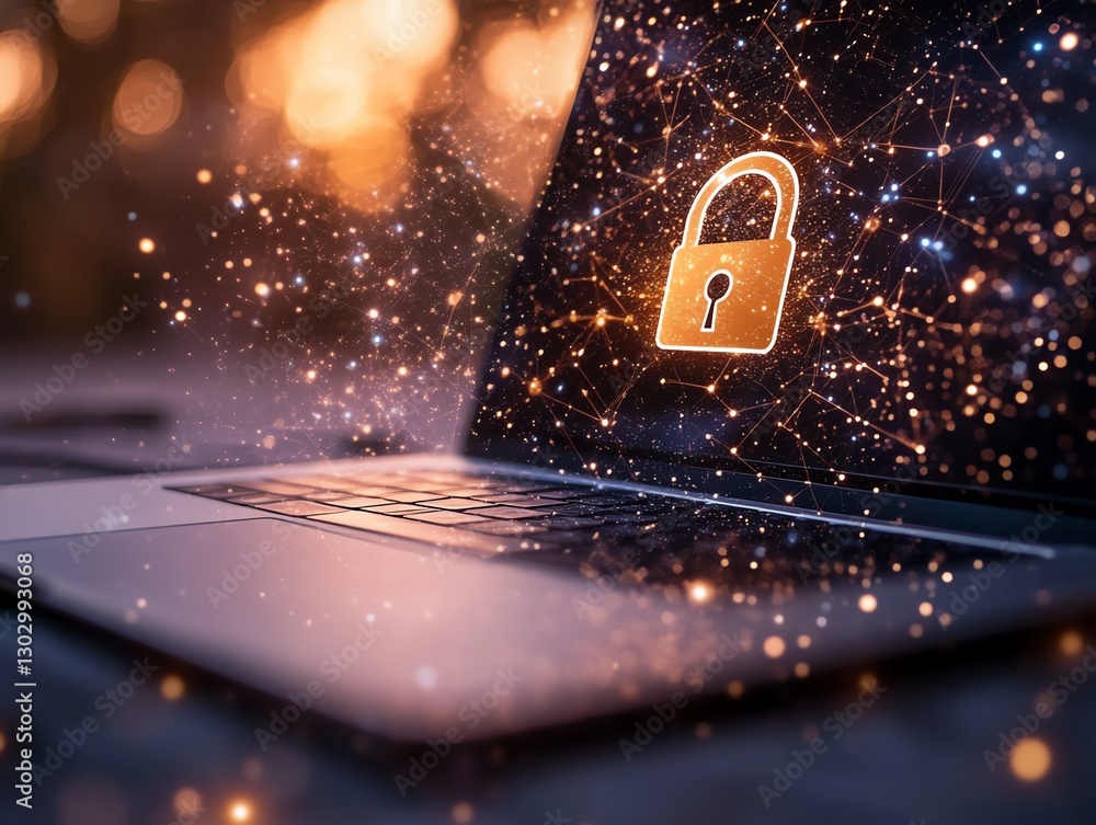 Leinwandbilder laptop with a padlock symbolizing data security, strong password and firewall system to protect agai