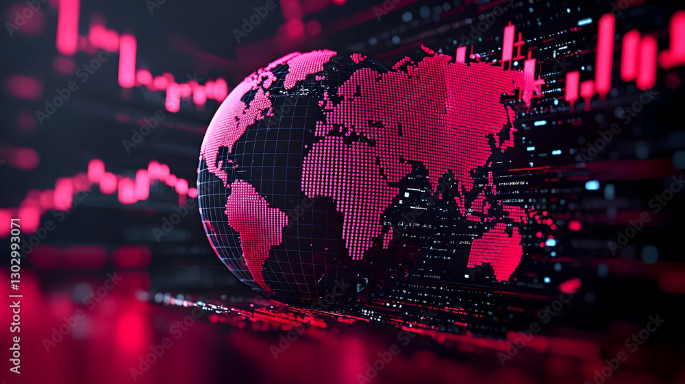 Poster digital globe with data visualization and stock market trends