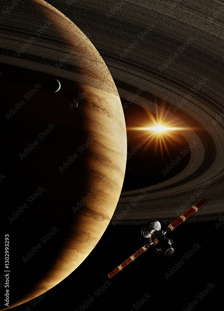 Canvas Prints satellite in space passing planet, 3d animation