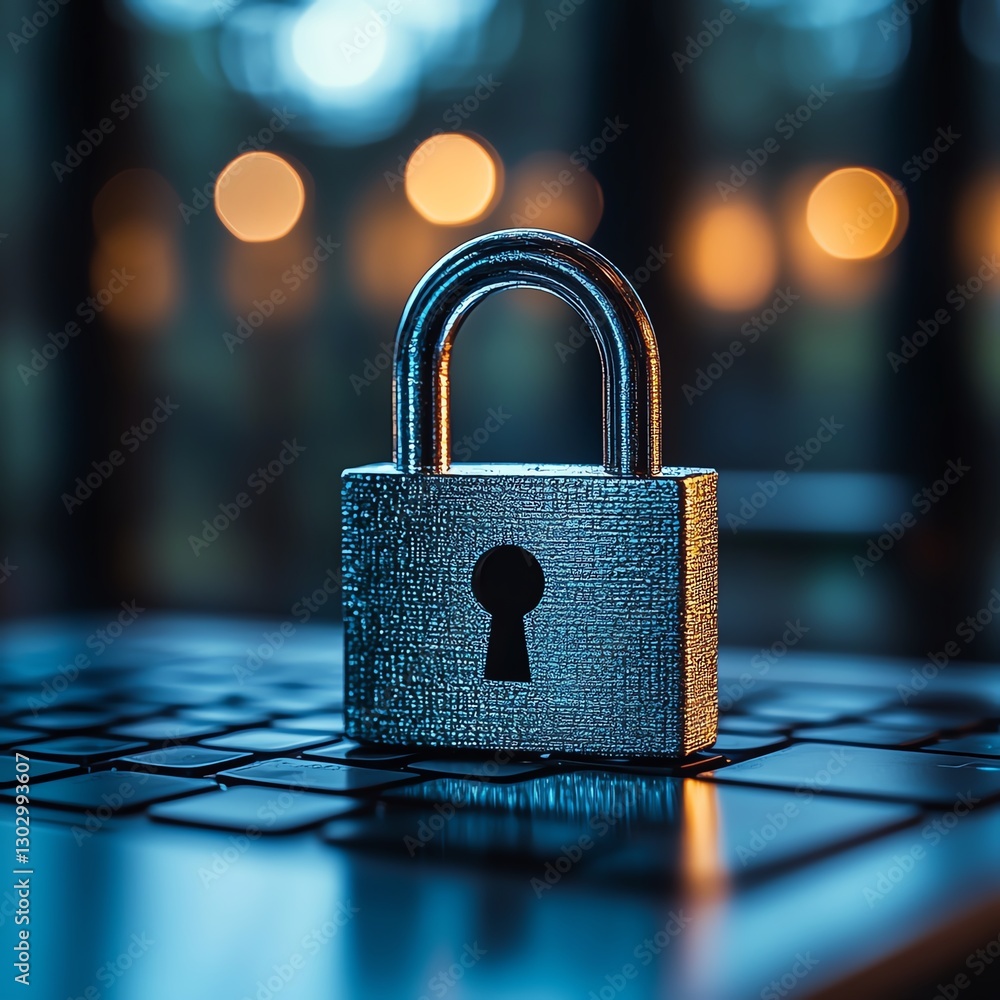 Poster padlock symbolizing data security on a laptop