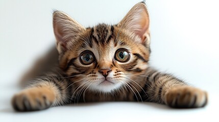 Obraz premium whole-body-lens,a cat playing,Toyger,white and no background --ar 16:9 --stylize 500 --v 6.1 Job ID: ba5c3977-30dd-4419-9b7b-b32b98a9c24e