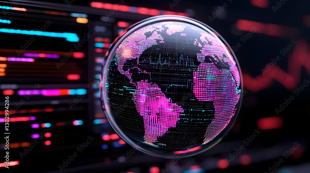 Poster digital globe with colorful data visualization background