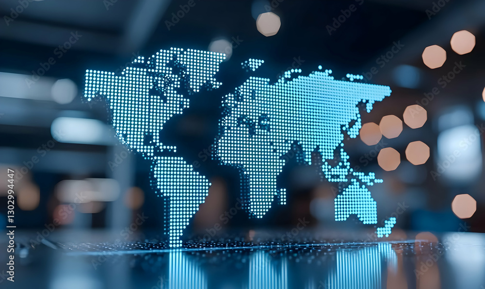 Aufkleber digital world map representation with bright dots and blurred background