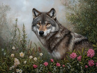 A beautifully crafted painting of a majestic wolf capturing its wild essence
