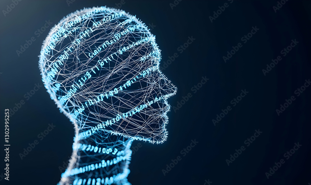 Poster digital wireframe head representing artificial intelligence concepts