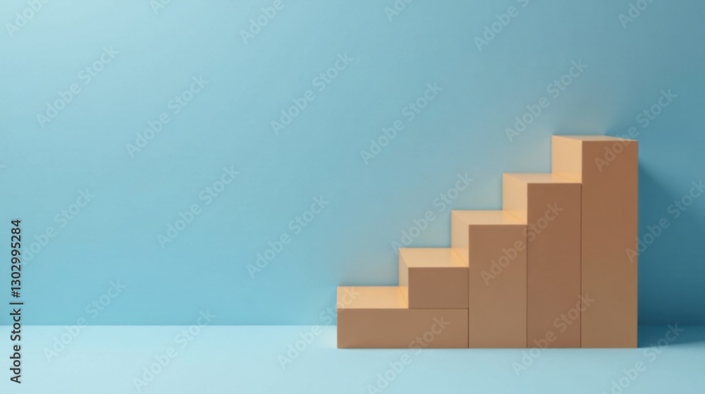 Aufkleber Abstract Beige Steps Ascending Against a Light Blue Background Representing Growth and Progress