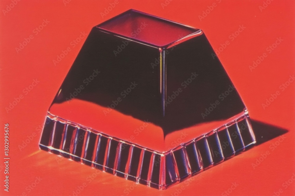 Poster glossy geometric pyramid on a vibrant red background, showcasing a modern art concept with reflectio