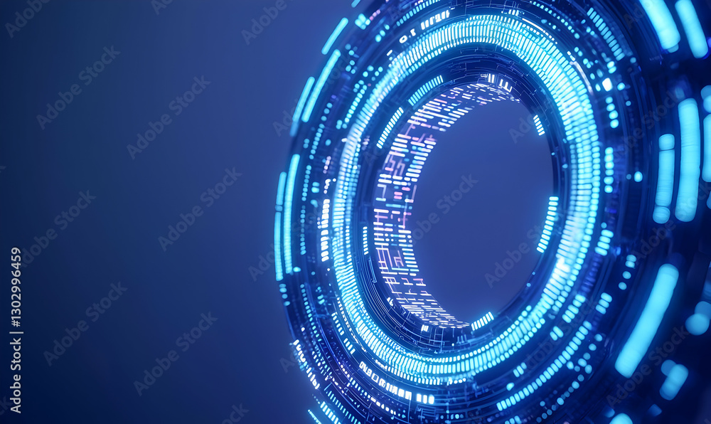Poster futuristic circular design with digital patterns and blue lights